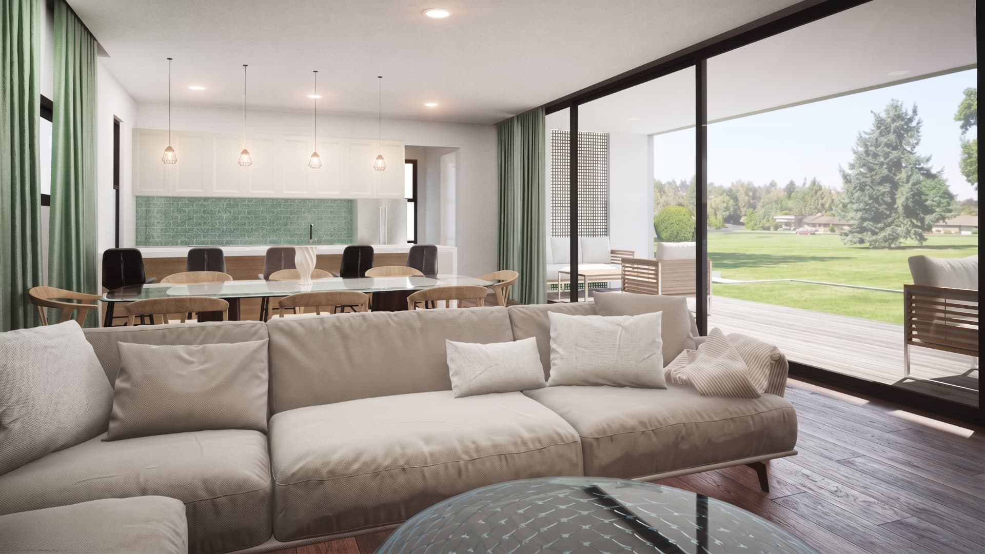 Proposed open-plan living space of the three-bedroom home