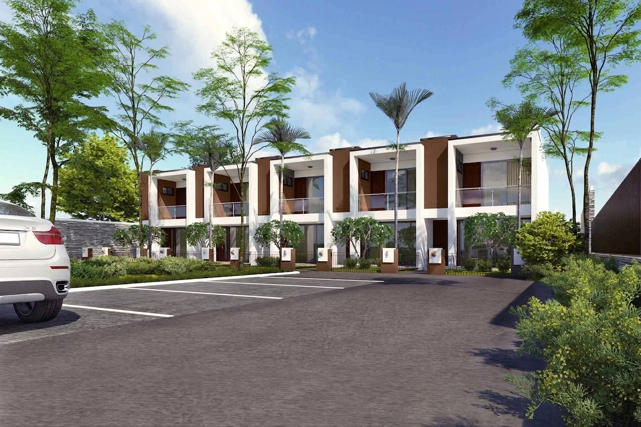 Arrival view of the two-bedroom sectional-title apartments and parking court