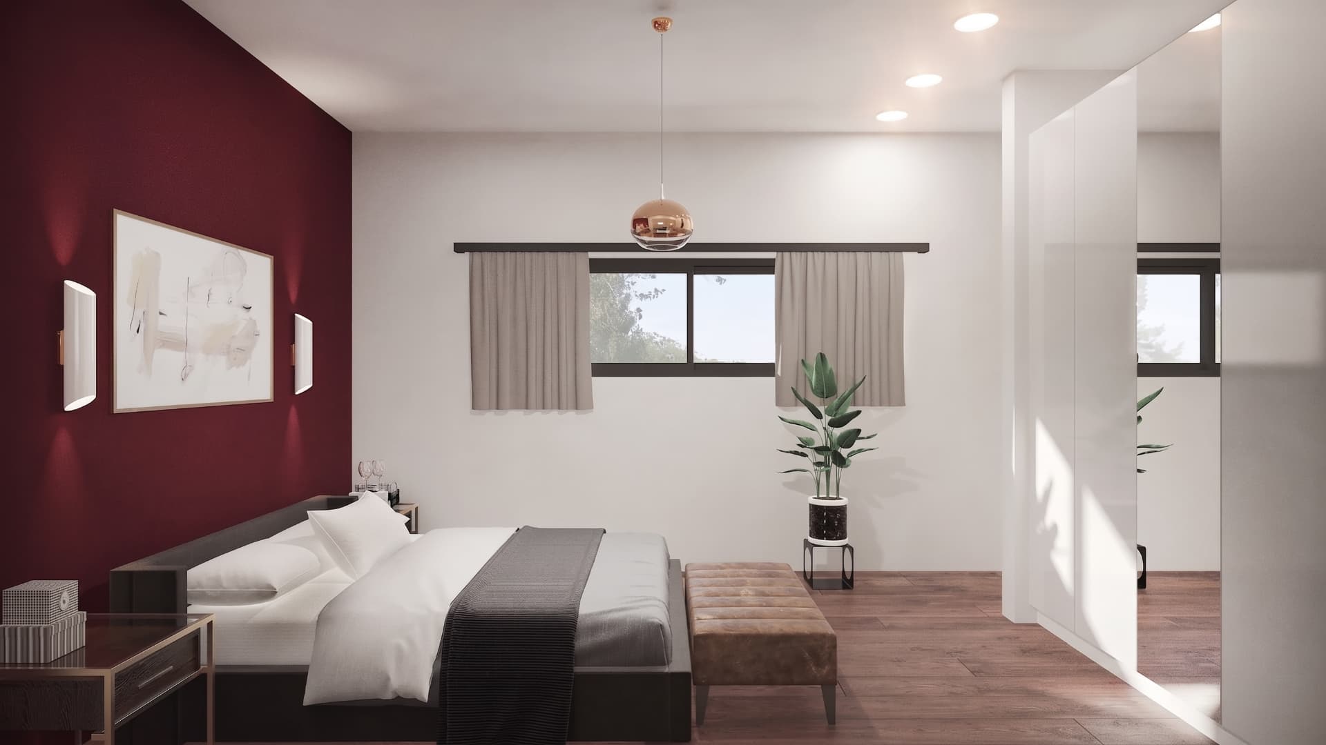 Proposed bedroom interior of the three-bedroom home